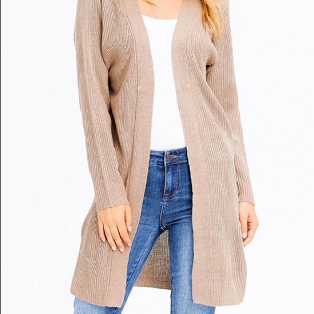 Khaki Brown Ribbed Cardigan - Picture 2 of 7